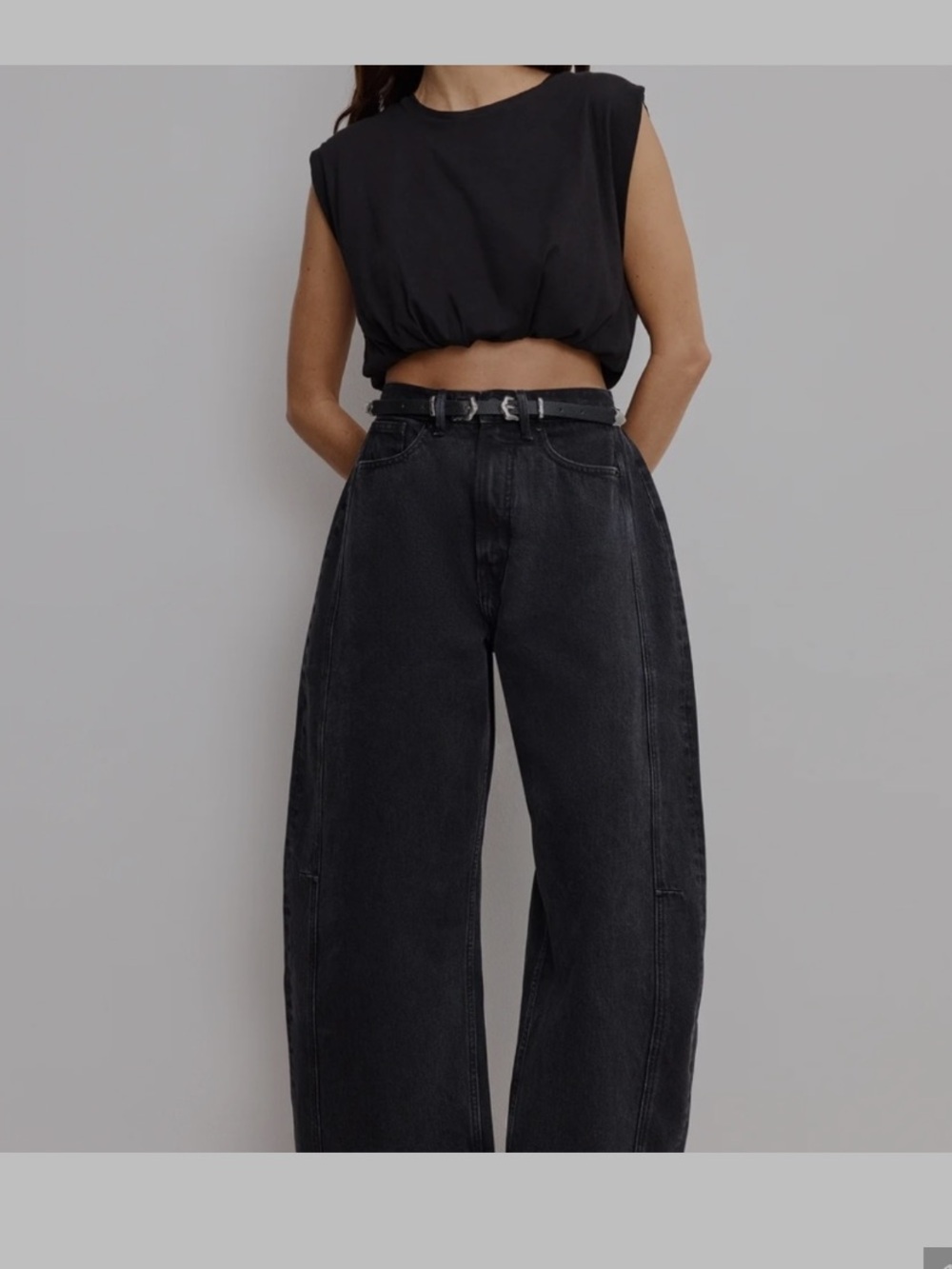 Good American Wide Leg Flare Jeans in Black